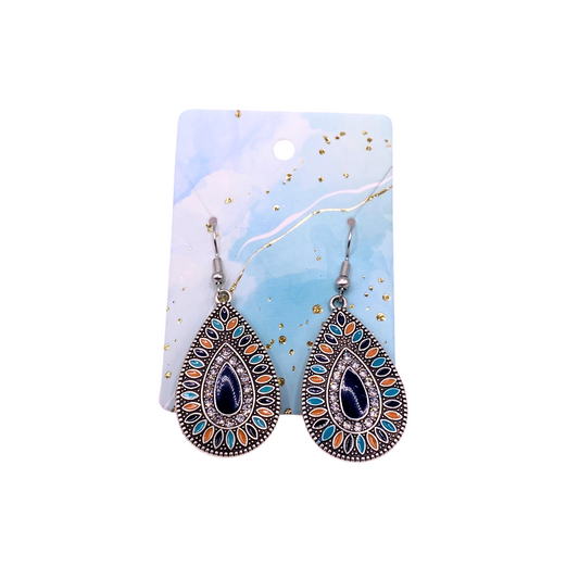 Blue and Orange Teardrop Earrings